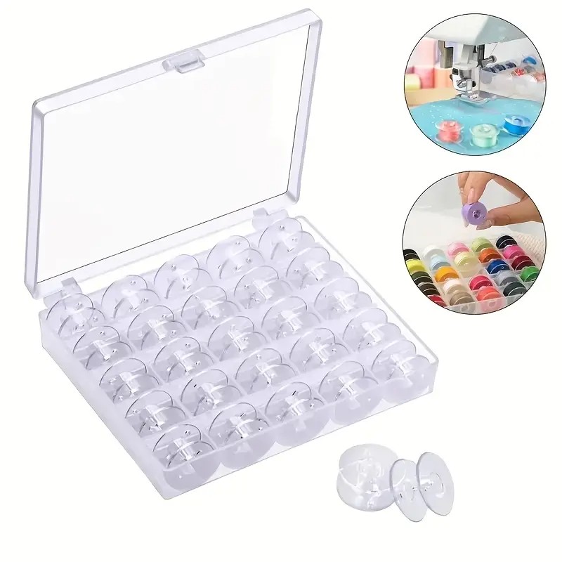 Bobbin Organizer Box - 25/36 Buah Kumparan Plastik Transparan dengan