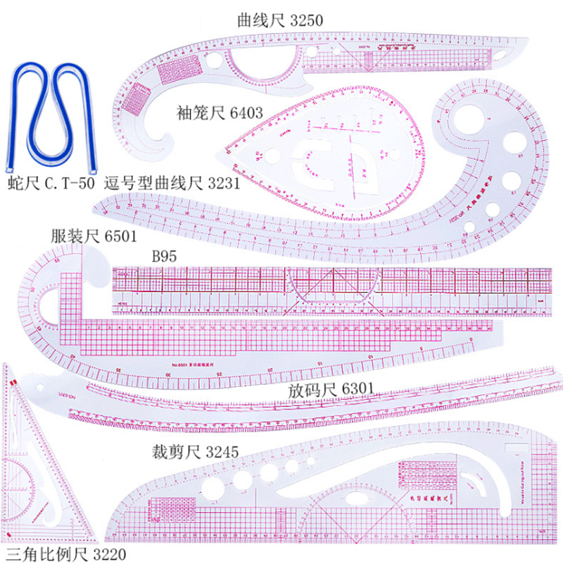 Textile Sewing Patterns - 5/6/9 buah Set penggaris pengukur penjahit