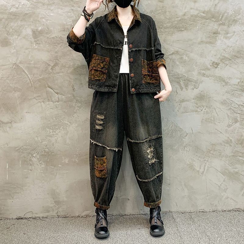 Sewing Jackets - Set Retro Koboi Wanita Musim Gugur