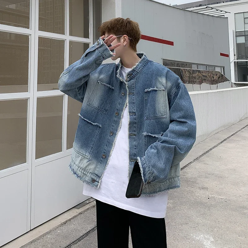 Jaket Denim Raw Edge Hip Pop R - Sewing Jackets ulasan dan harga