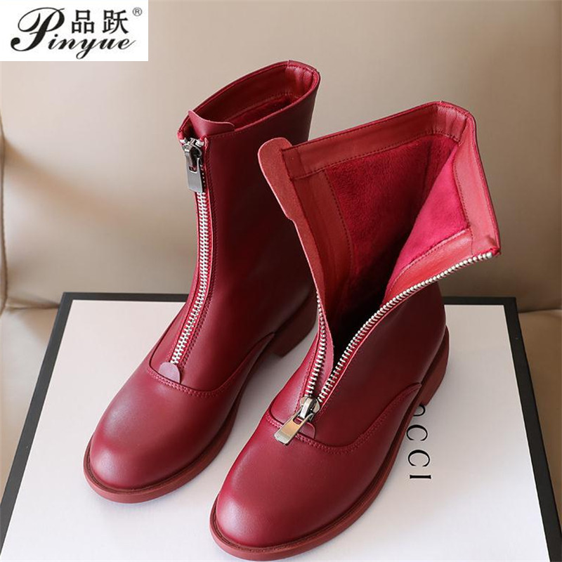 Sepatu bot hak rendah wanita,  - Sewing Front Zipper ulasan dan harga