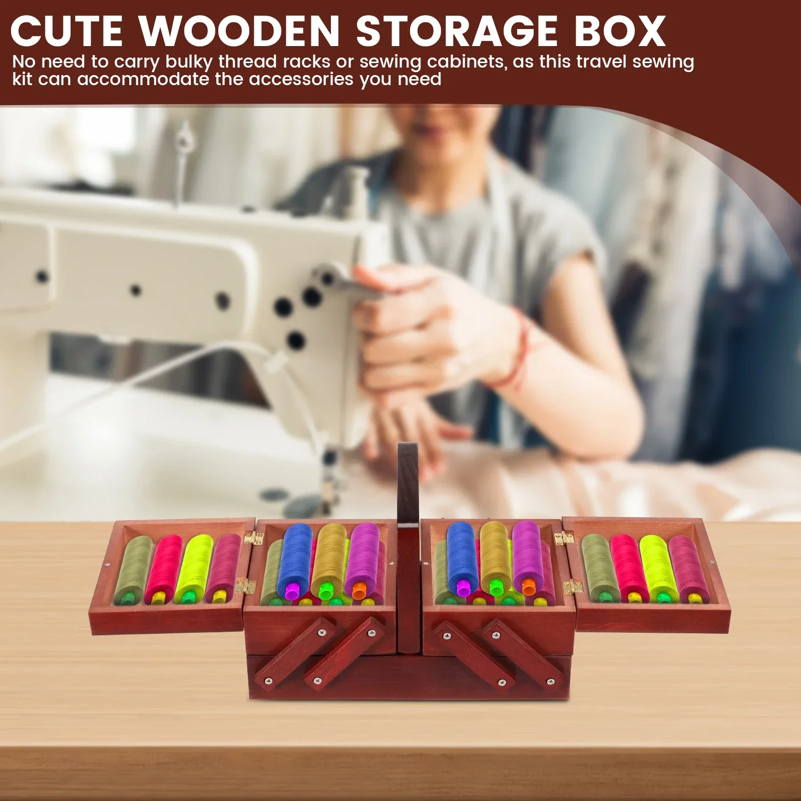 Kotak Benang Jahit Kayu Vintag - Bobbin Organizer Box ulasan dan harga