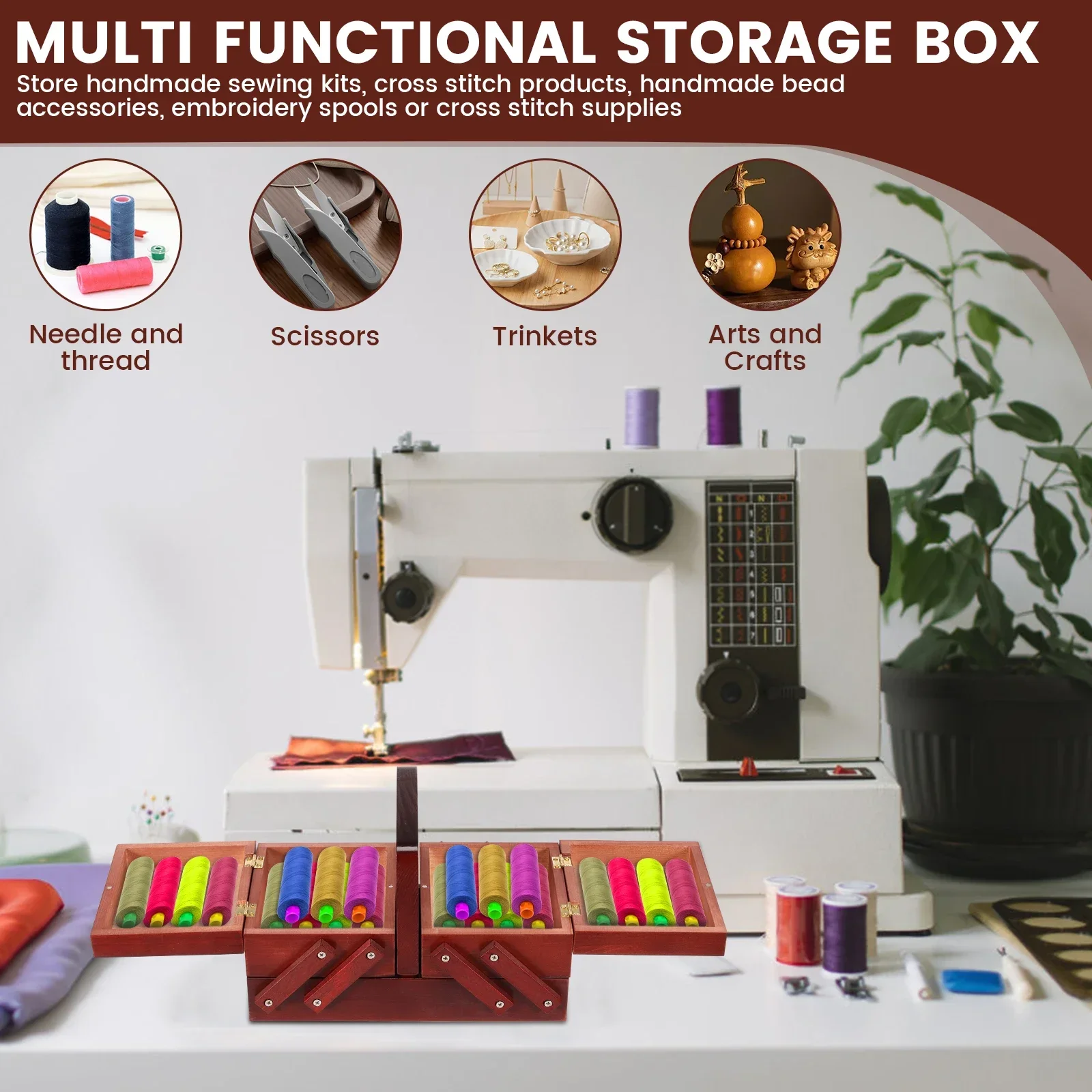 Kotak Benang Jahit Kayu Vintag - Bobbin Organizer Box ulasan dan harga